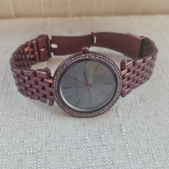 Michael Kors Women Wristwatch Burgundy Tone MK3554 Quartz Watch Crystal Accent - Picture 5 of 11